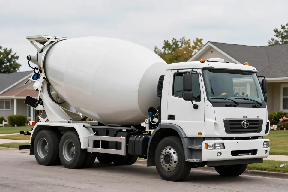 Which truck pumps liquid concrete through a long boom arm?
