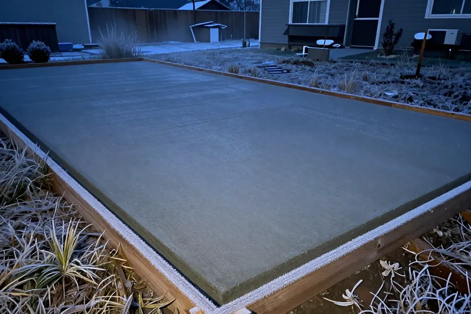 If temperatures drop below freezing overnight after a pour, what's the main risk?
