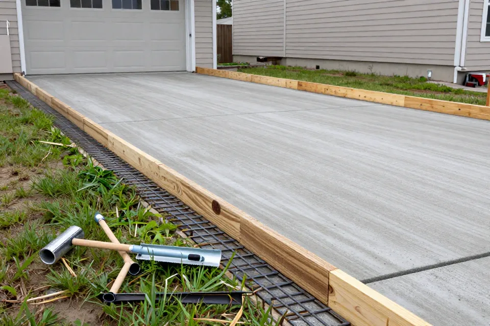 Which weather condition is best for pouring a concrete driveway?